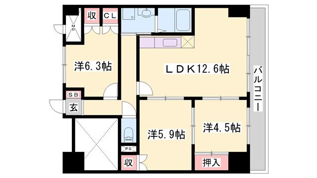 シエル青山(3LDK/4階)の間取り写真