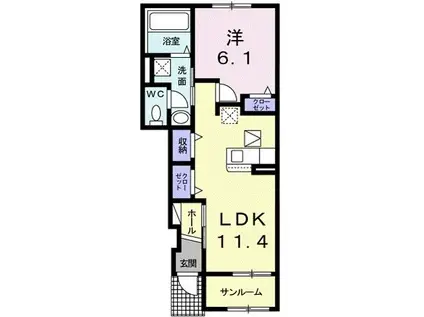 カルム菅池B(1LDK/1階)の間取り写真