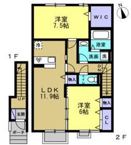 サンモール A棟(2LDK/2階)の間取り写真