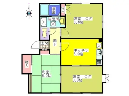 パークアレー都賀公園(3DK/1階)の間取り写真