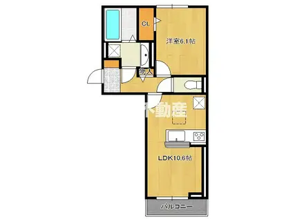 D-ROOMNEXT小郡(1LDK/1階)の間取り写真