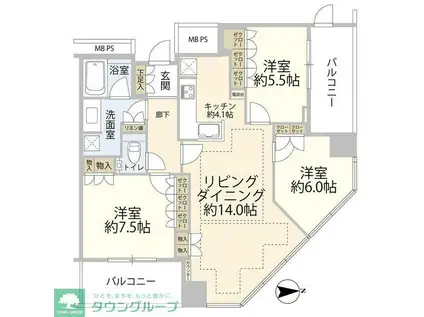 マークワンタワー長津田(3LDK/23階)の間取り写真