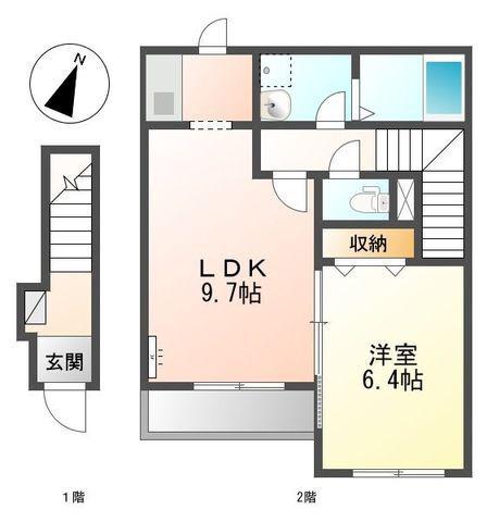 ルビコン・クワトロ(1LDK/2階)の間取り写真