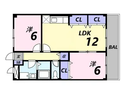 フリーダム中村(2LDK/4階)の間取り写真