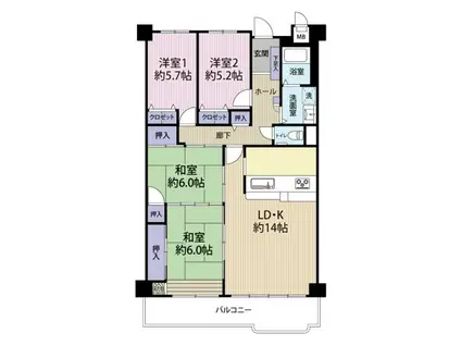 ラポルテ北館(4LDK/5階)の間取り写真