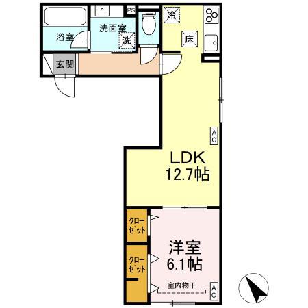 ディープレシャス立川高松町(1LDK/1階)の間取り写真