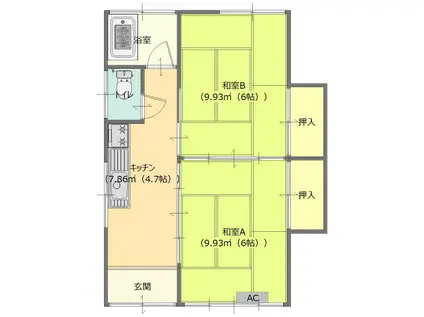 若宮上町島田アパート(2K/1階)の間取り写真