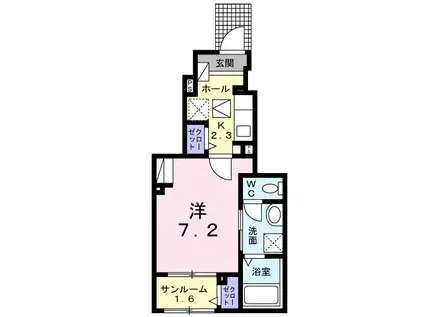 グリーンウエスト II(1K/1階)の間取り写真