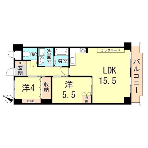 ヴィンテージコート須磨山手(2LDK/2階)の間取り写真