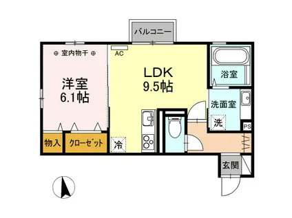 セジュールのいち(1LDK/2階)の間取り写真