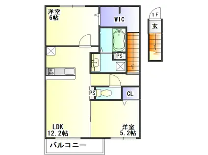 ボヌールメゾン(2LDK/2階)の間取り写真