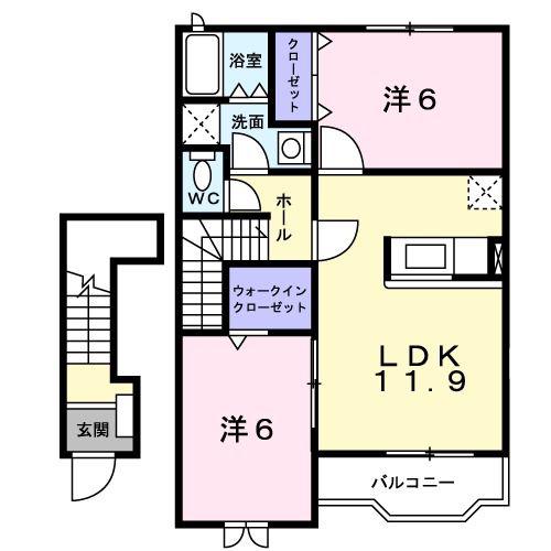 グリーンヒルズA(2LDK/2階)の間取り写真