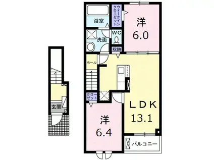クレメント網干 B(2LDK/2階)の間取り写真