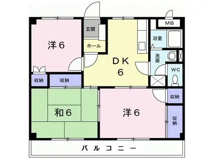 サンファミール西庄(3DK/2階)の間取り写真