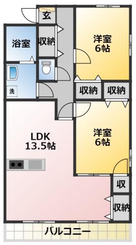 シルクピア大西B(2LDK/2階)の間取り写真
