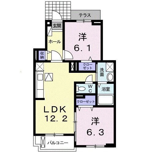 ランド ピースA(2LDK/1階)の間取り写真