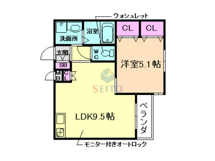 アヴェルーチェ豊中(1LDK/1階)の間取り写真