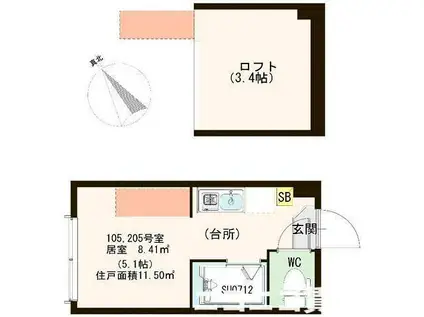 ハーモニーテラス栄町III(ワンルーム/2階)の間取り写真