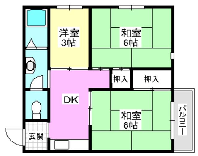 オークヴィラ1号(3DK/3階)の間取り写真