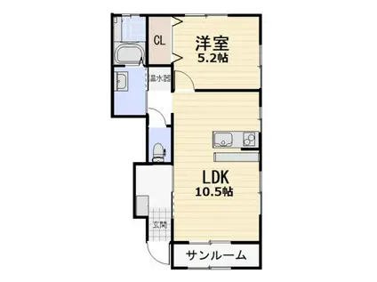 イーストアネックスB棟(1LDK/1階)の間取り写真