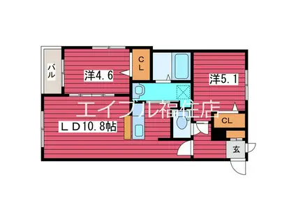 アルファスクエア福住2条(2LDK/2階)の間取り写真