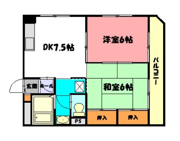 ミクロハイム(2DK/2階)の間取り写真