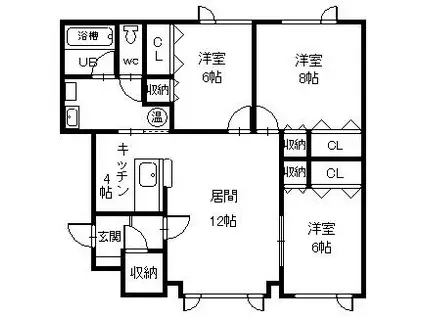ヴィラクリスタルIII(3LDK/1階)の間取り写真