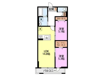 DESIGN MAISON N.STA 3S B棟(2LDK/1階)の間取り写真