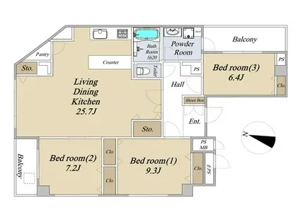 千里馬ビル(3LDK/8階)の間取り写真