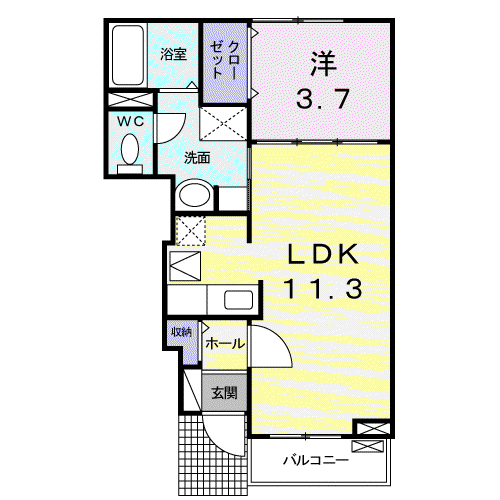 ローズクォーツ(1LDK/1階)の間取り写真