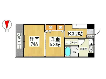 ウィングス片野II(2K/6階)の間取り写真