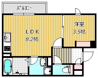 SKYE東船橋(1LDK/1階)の間取り写真