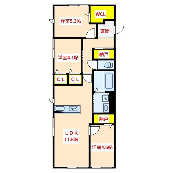 ファビュラス(3LDK/1階)の間取り写真