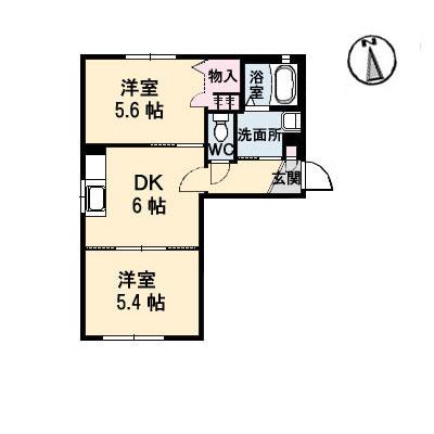オリーブコートB棟(2DK/1階)の間取り写真