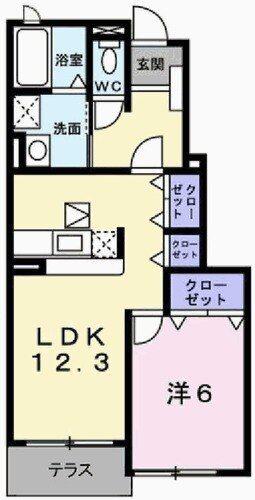 エーデル緑ヶ丘 D棟(1LDK/1階)の間取り写真