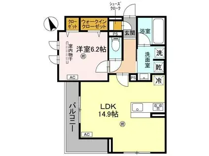 クラシスト東粉浜ウエスト(1LDK/3階)の間取り写真