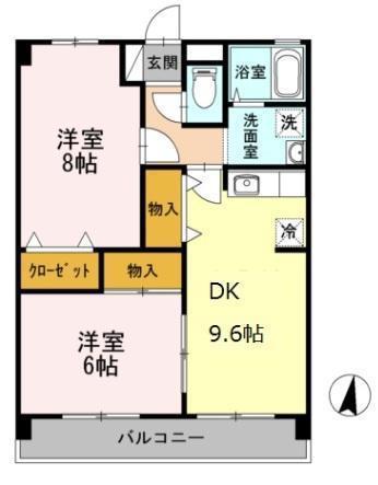 セジュール駅南(2DK/3階)の間取り写真