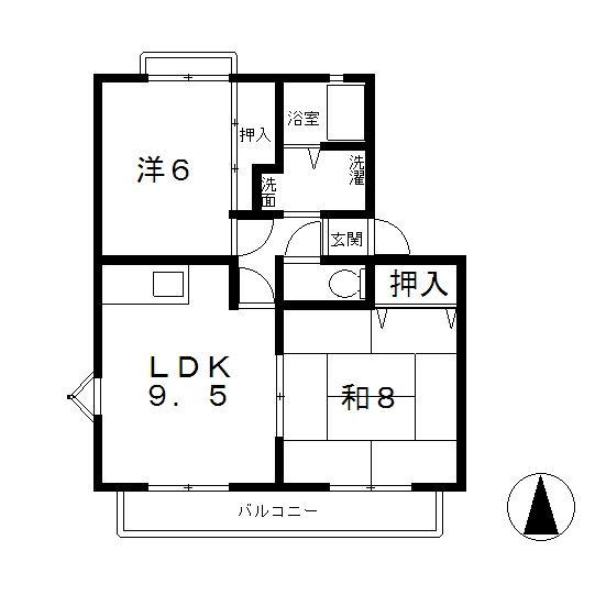サンライズB(2DK/2階)の間取り写真