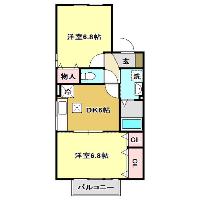 フルーレコート(2DK/2階)の間取り写真