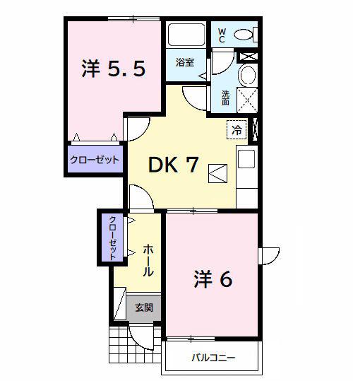 アヴニールX(2DK/1階)の間取り写真
