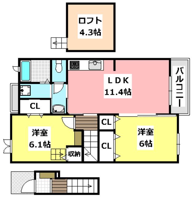 GRACE U.K(2LDK/2階)の間取り写真