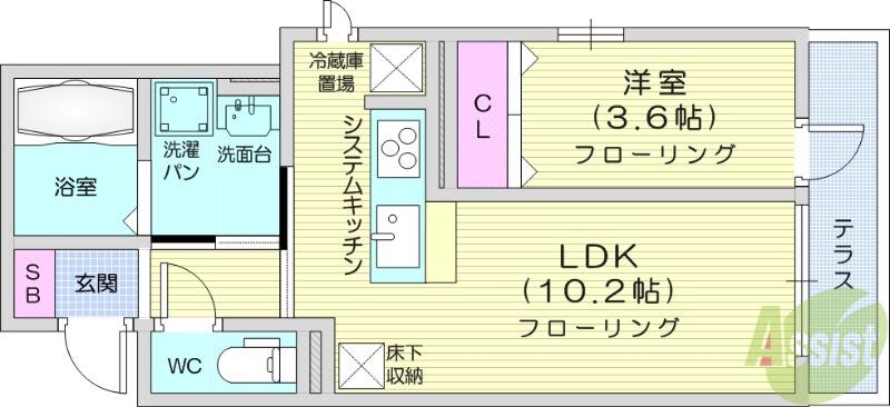 D-ROOM蒲町(1LDK/3階)の間取り写真