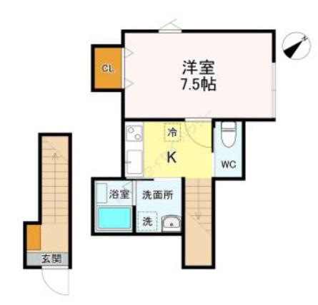 ブラン東照宮I(1K/2階)の間取り写真