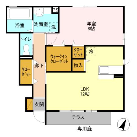メゾンマルシェA(1LDK/1階)の間取り写真