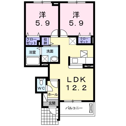 ウィンド・フィル II棟(2LDK/1階)の間取り写真