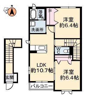 シャーメゾンマルシェ A棟(2LDK/2階)の間取り写真