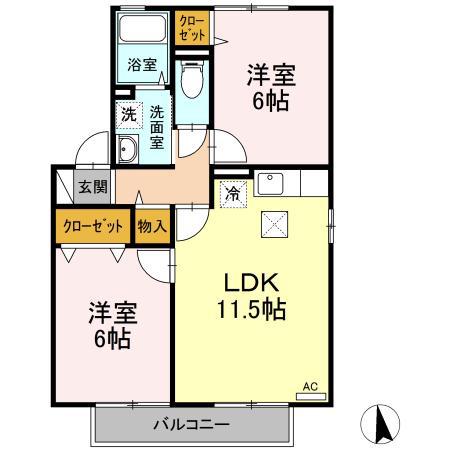 東一津屋アパート(1LDK/3階)の間取り写真