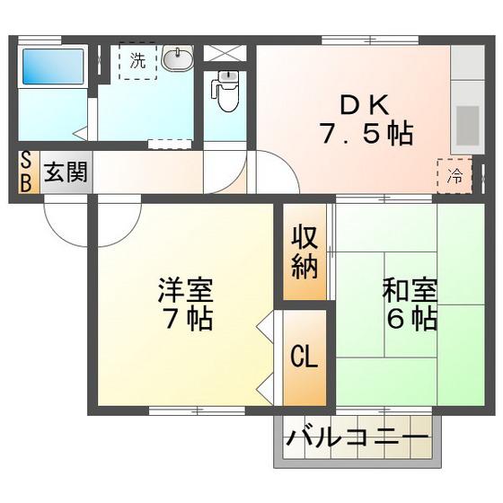 サニーホームズYAKENO(2DK/1階)の間取り写真