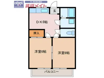 デリラ白塚B(2DK/2階)の間取り写真