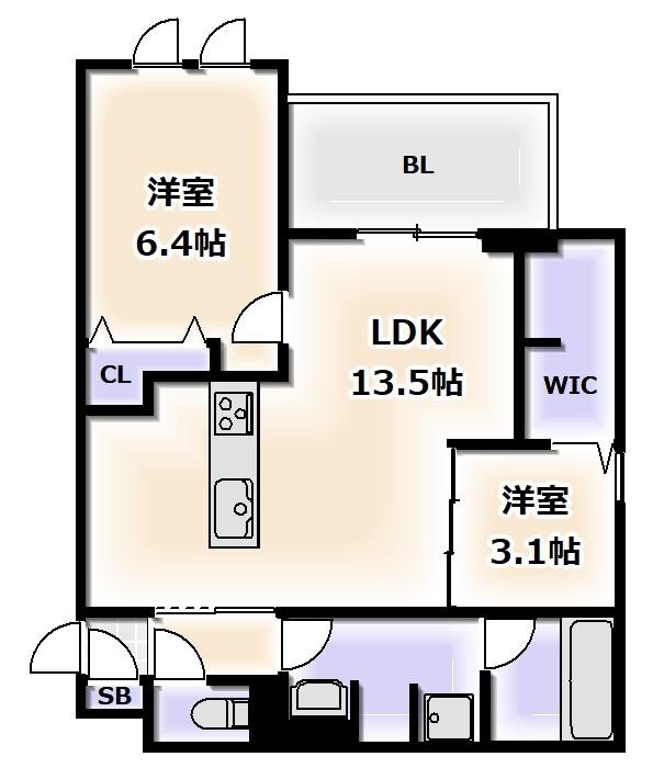 クラシスト苅田イースト(2LDK/1階)の間取り写真